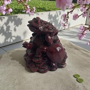 Vintage Asian Feng Shui Money Frog Toad Statue Figurine Wealth Luck 3.5"